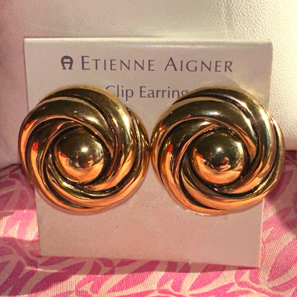 Etienne Aigner Gold Clip Earrings